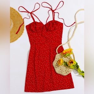 Tie Shoulder Ruched Bust Ditsy Floral Cami Dress